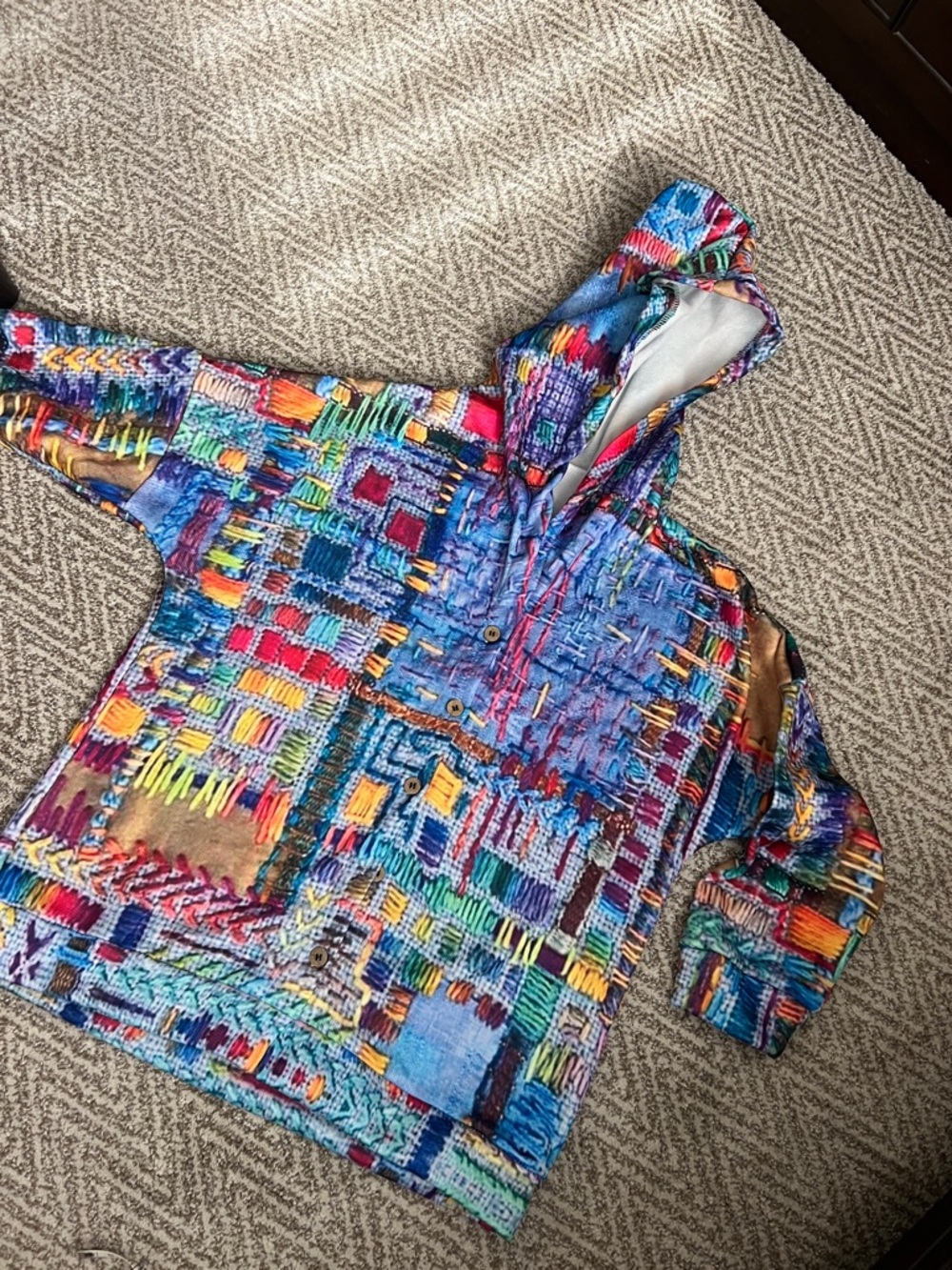 Grace Multicolor Patchwork Hoodie — Blue, Red, Yellow, Green